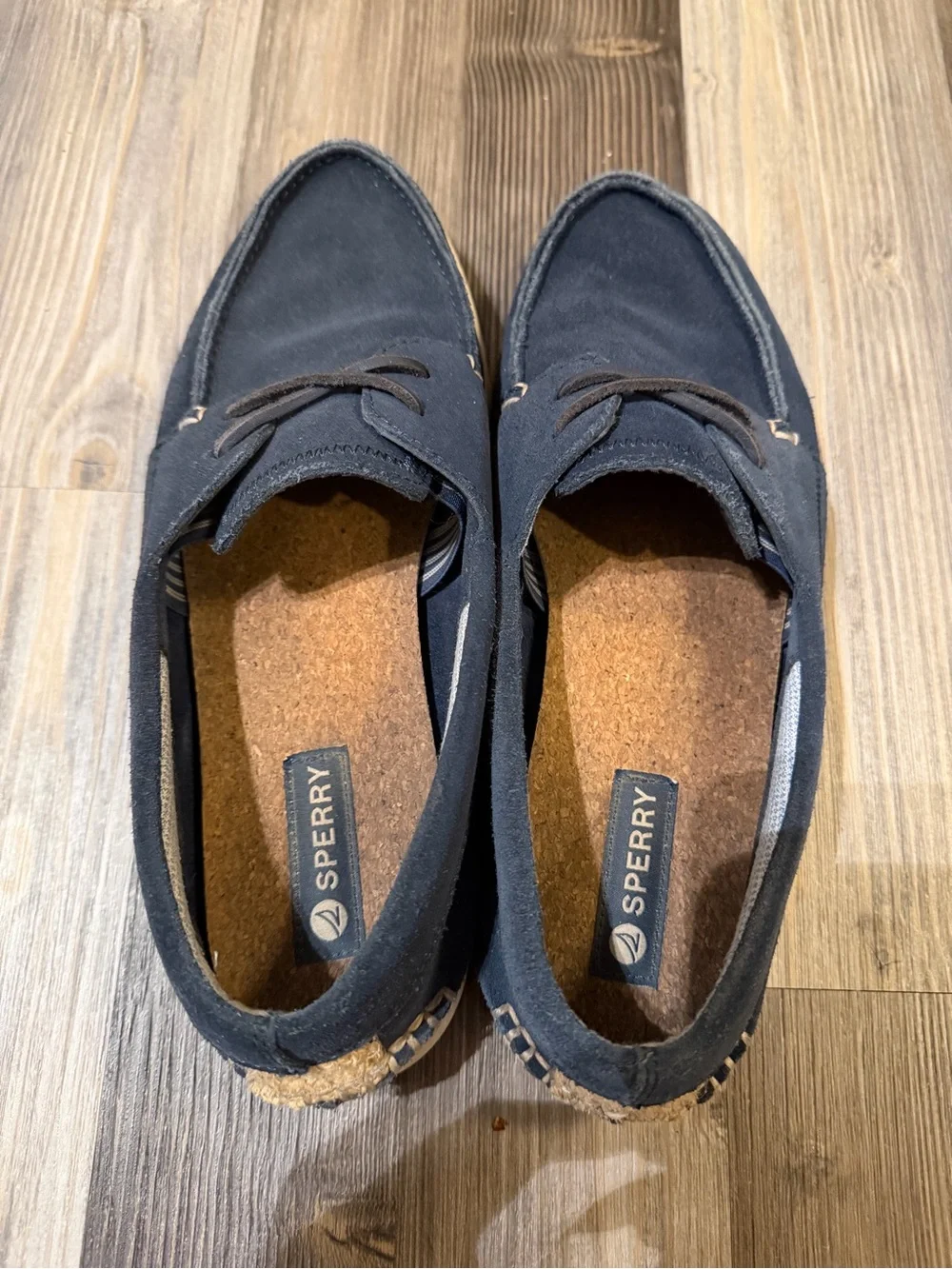 Sperry Navy Suede Two-Eye Boat Shoes with White Sole